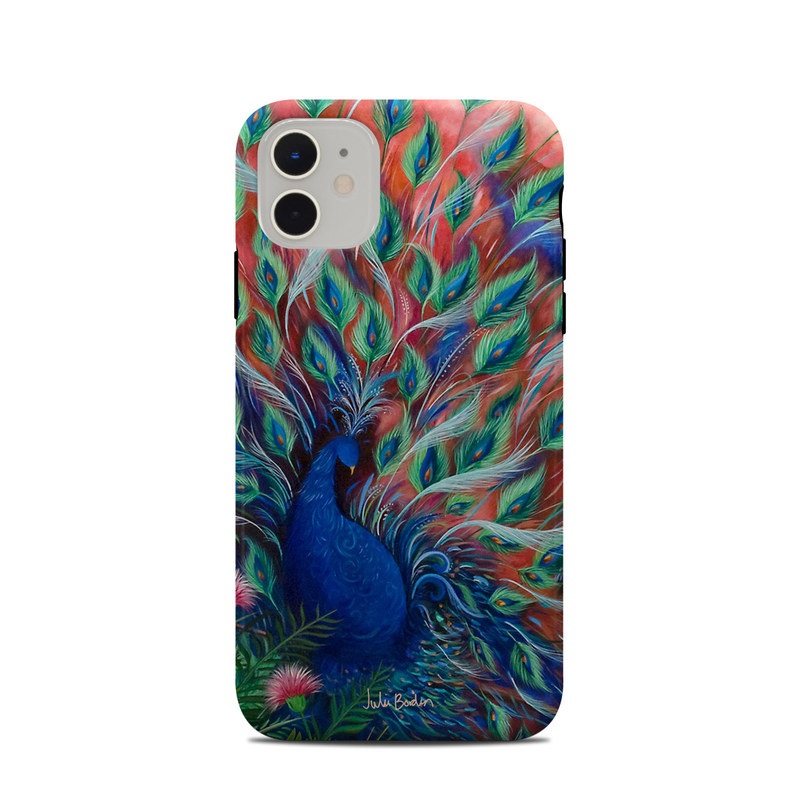 iPhone 11 Clip Case design of Painting, Acrylic paint, Bird, Child art, Art, Galliformes, Peafowl, Visual arts, Watercolor paint, Plant, with black, red, gray, blue, green colors