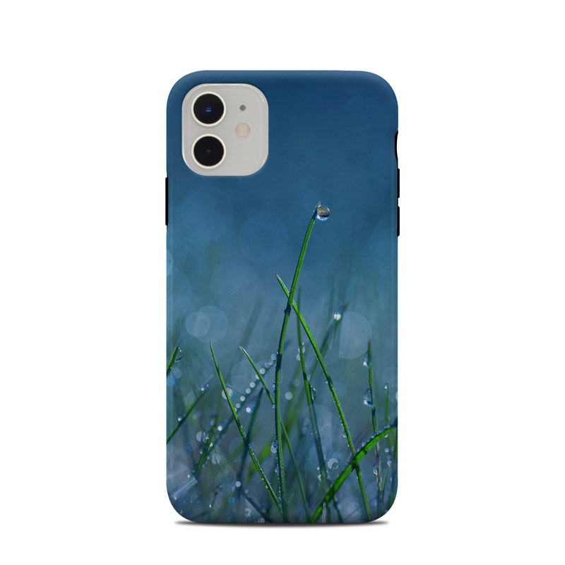 iPhone 11 Clip Case design of Moisture, Dew, Water, Green, Grass, Plant, Drop, Grass family, Macro photography, Close-up, with blue, black, green, gray colors