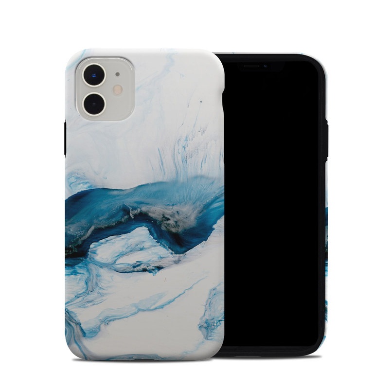 iPhone 11 Hybrid Case design of Glacial landform, Blue, Water, Glacier, Sky, Arctic, Ice cap, Watercolor paint, Drawing, Art, with white, blue, black colors