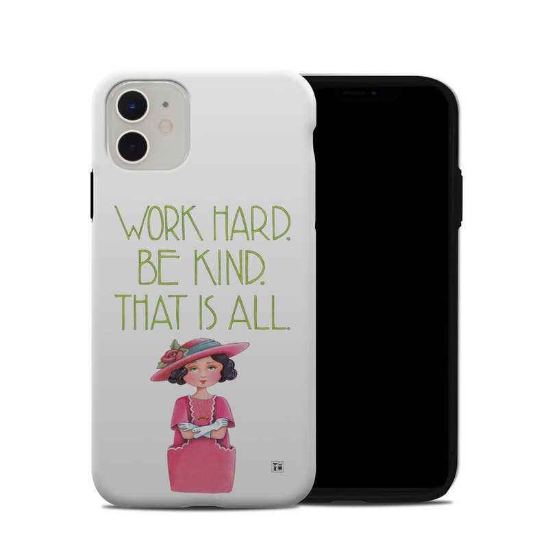 iPhone 11 Hybrid Case design of Pink, Headgear, Font, Hat with white, green, pink, black, white, yellow, blue colors