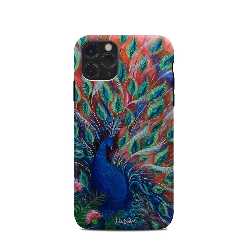 iPhone 11 Pro Clip Case design of Painting, Acrylic paint, Bird, Child art, Art, Galliformes, Peafowl, Visual arts, Watercolor paint, Plant, with black, red, gray, blue, green colors