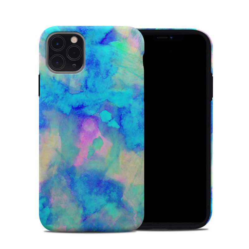 iPhone 11 Pro Max Hybrid Case design of Blue, Turquoise, Aqua, Pattern, Dye, Design, Sky, Electric blue, Art, Watercolor paint, with blue, purple colors