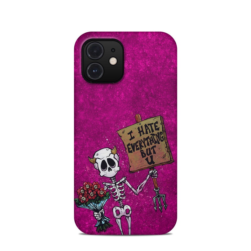 iPhone 12 Clip Case design of Purple, Pink, Violet, Magenta, Font, Tints and shades, Art, Electric blue, Skull, Rectangle, with white, gray, pink, red, green, brown, black colors