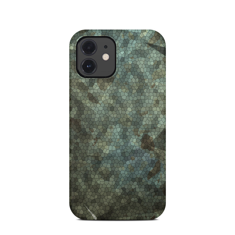 iPhone 12 Clip Case design of Green, Pattern, Brown, Wall, Design, Rock, Geology, Camouflage, Granite, Metal, with black, brown, blue, gray, white colors