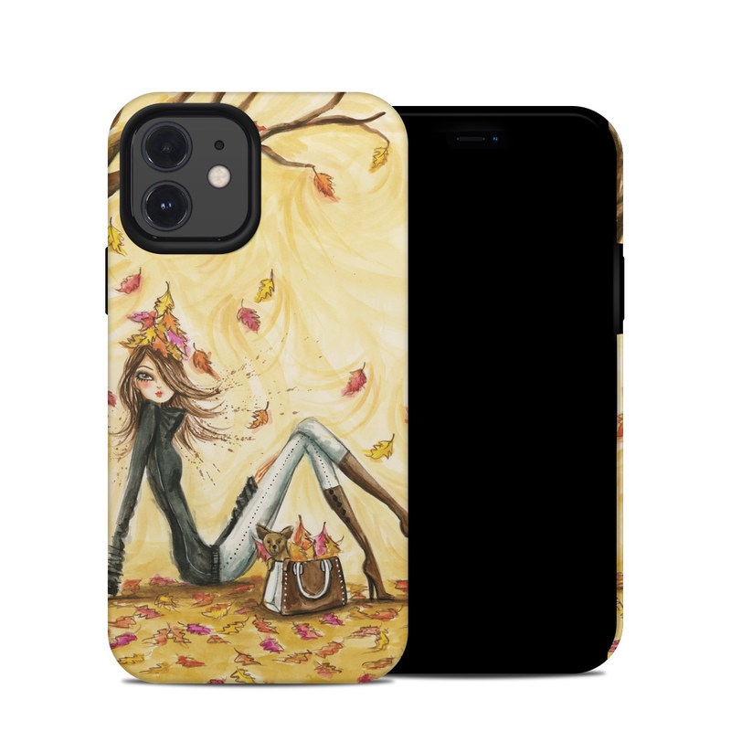 iPhone 12 Hybrid Case design of Painting, Watercolor paint, Tree, Art, Illustration, Plant, Modern art, Visual arts, Still life, Fictional character with yellow, red, brown, orange, black, white colors