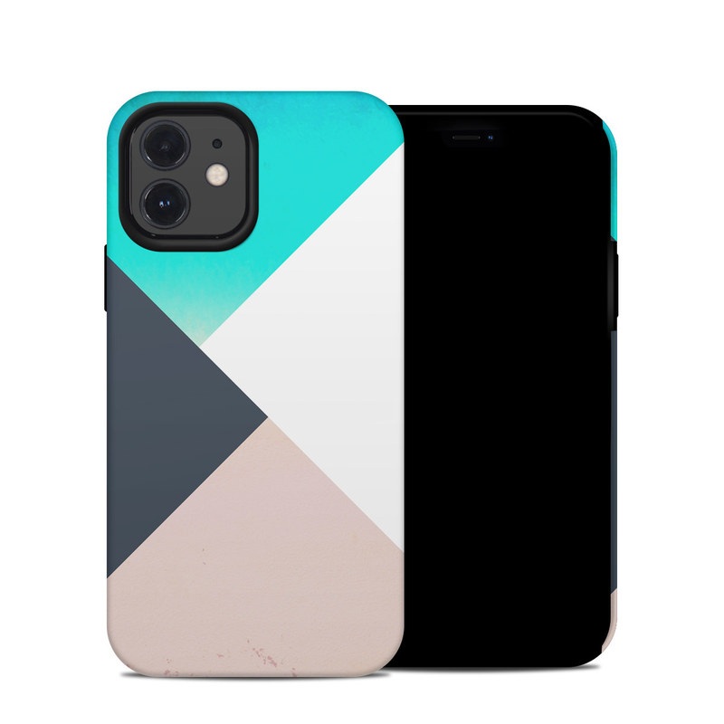 iPhone 12 Hybrid Case design of Blue, Turquoise, Aqua, Line, Triangle, Design, Material property, Graphic design, Pattern, Architecture, with black, white, brown, blue colors