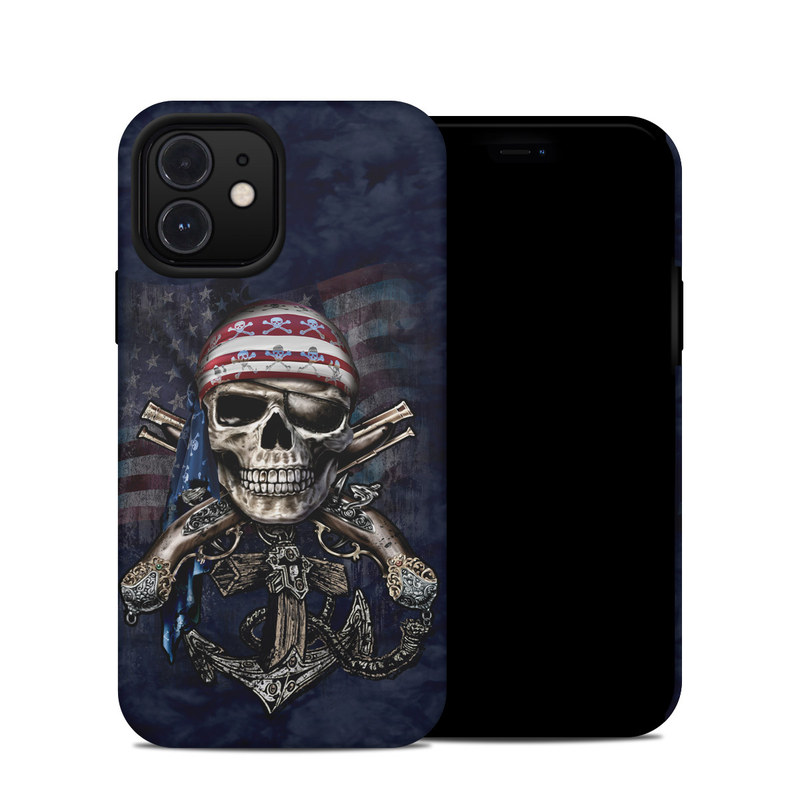 iPhone 12 Hybrid Case design of Skull, Bone, Skeleton, Illustration, Outerwear, T-shirt, Flag, Art, with black, gray, red colors