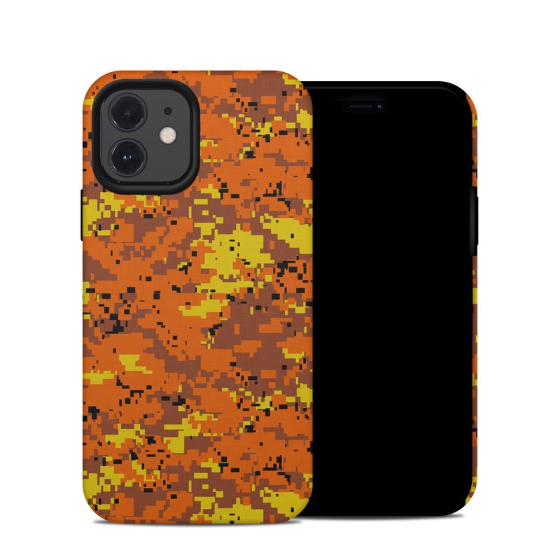 iPhone 12 Hybrid Case design of Orange, Yellow, Leaf, Tree, Pattern, Autumn, Plant, Deciduous with red, green, black colors