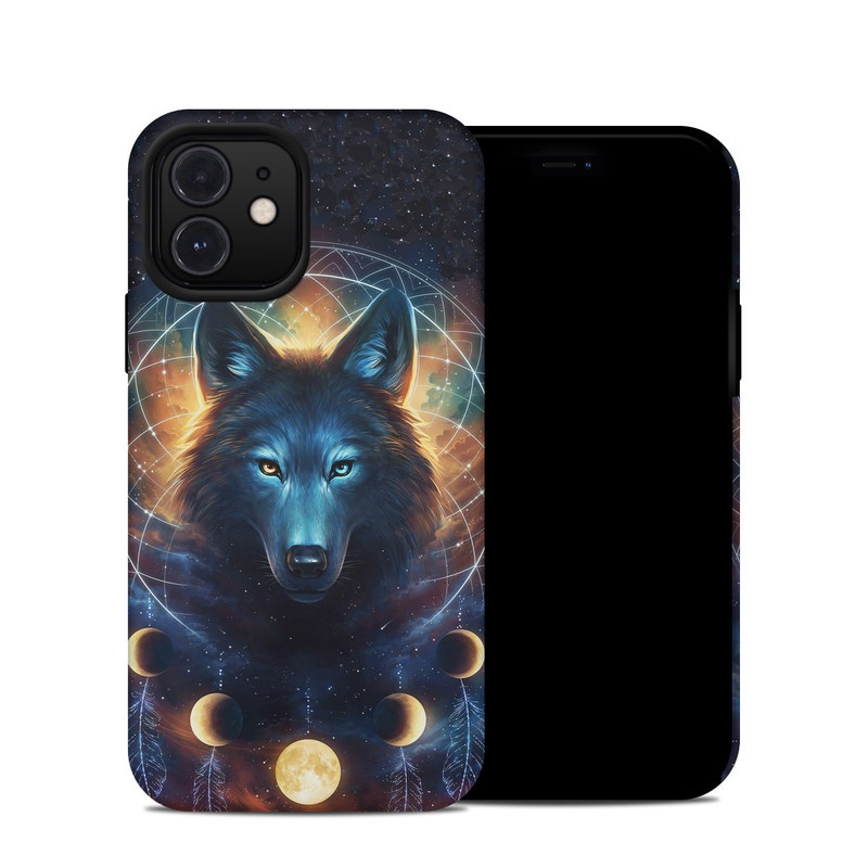 iPhone 12 Hybrid Case design of Light, Nature, Carnivore, Organism, Dog breed, Art, Electric blue, Space, Midnight, Illustration, with black, blue, yellow, orange, green, red, white colors