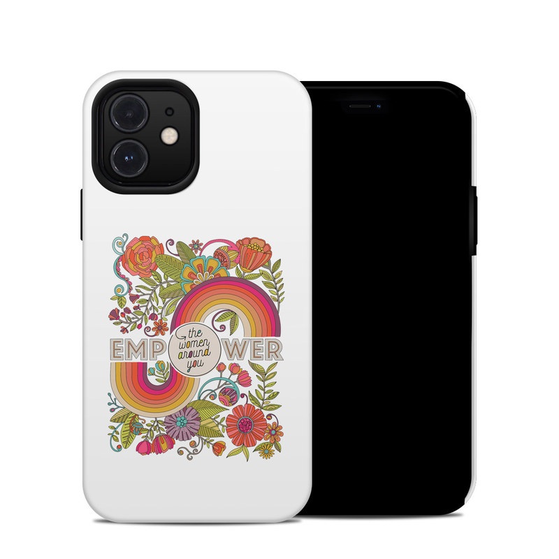 iPhone 12 Hybrid Case design of Botany, Flower, Font, Creative arts, Petal, Circle, Pattern, Art, Visual arts, Floral design, with white, red, yellow, orange, green, blue colors