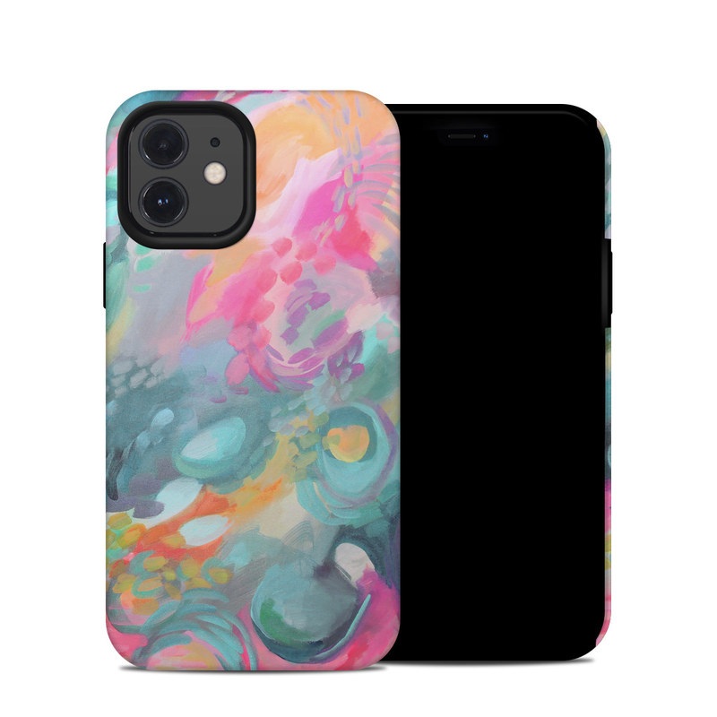 iPhone 12 Hybrid Case design of Painting, Acrylic paint, Modern art, Art, Pink, Visual arts, Watercolor paint, Pattern, Illustration, Paint with blue, pink, orange, yellow, green, purple colors