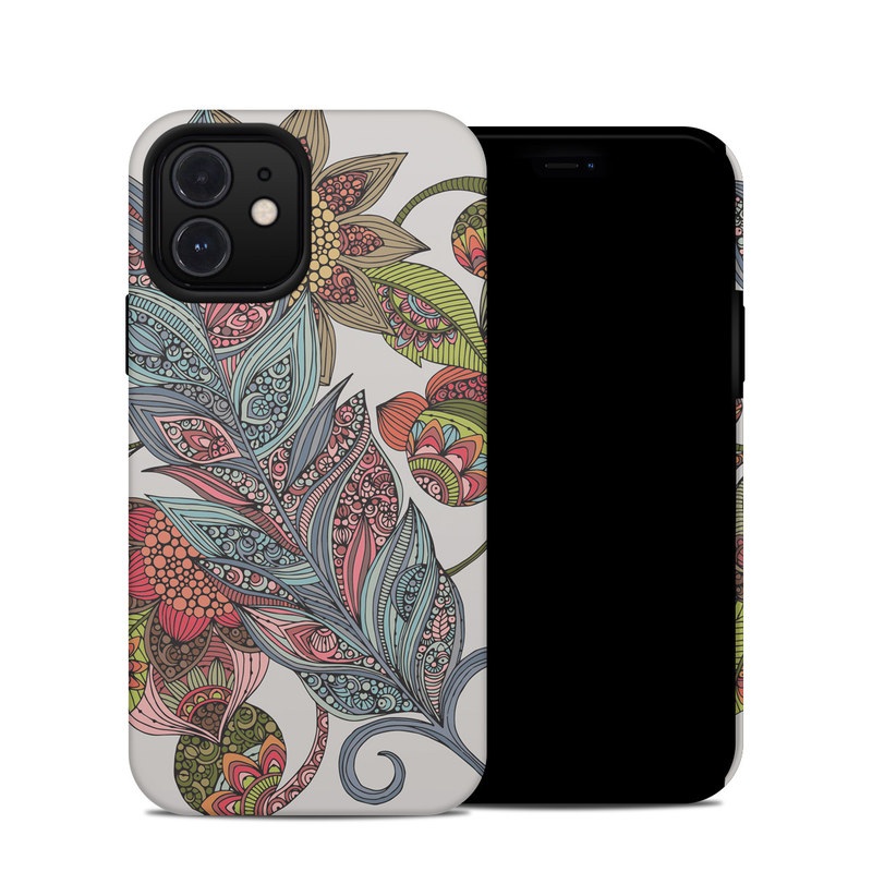 iPhone 12 Hybrid Case design of Botany, Plant, Leaf, Pattern, Flower, Illustration, Design, Motif, Protea family, Flowering plant, with green, blue, pink, red, yellow, orange, gray, brown colors