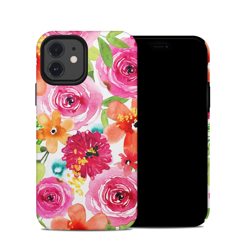 iPhone 12 Hybrid Case design of Flower, Cut flowers, Floral design, Plant, Pink, Bouquet, Petal, Flower Arranging, Artificial flower, Clip art with pink, red, green, orange, yellow, blue, white colors