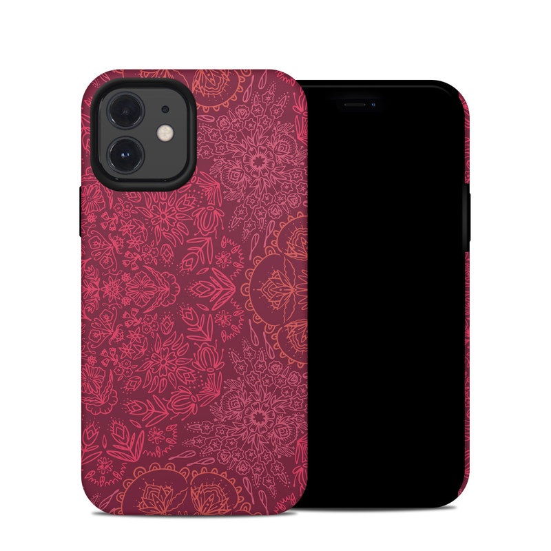 iPhone 12 Hybrid Case design of Red, Pattern, Pink, Magenta, Purple, Maroon, Violet, Textile, Design, Wallpaper, with red, black colors