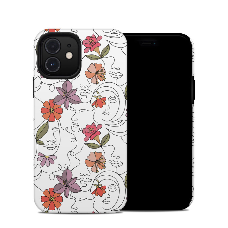 iPhone 12 Hybrid Case design of Flower, Plant, White, Product, Petal, Branch, Rectangle, Botany, Textile, Creative arts, with white, red, purple, green, orange colors