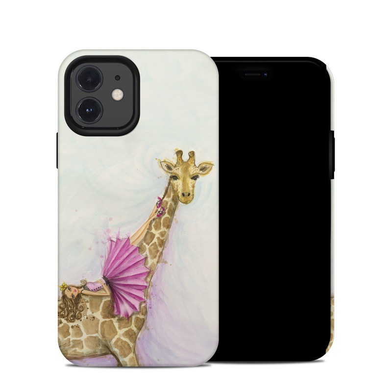 iPhone 12 Hybrid Case design of Giraffe, Giraffidae, Terrestrial animal, Pink, Wildlife, Snout, Fawn, Illustration, Watercolor paint, Magenta, with blue, brown, orange, pink colors