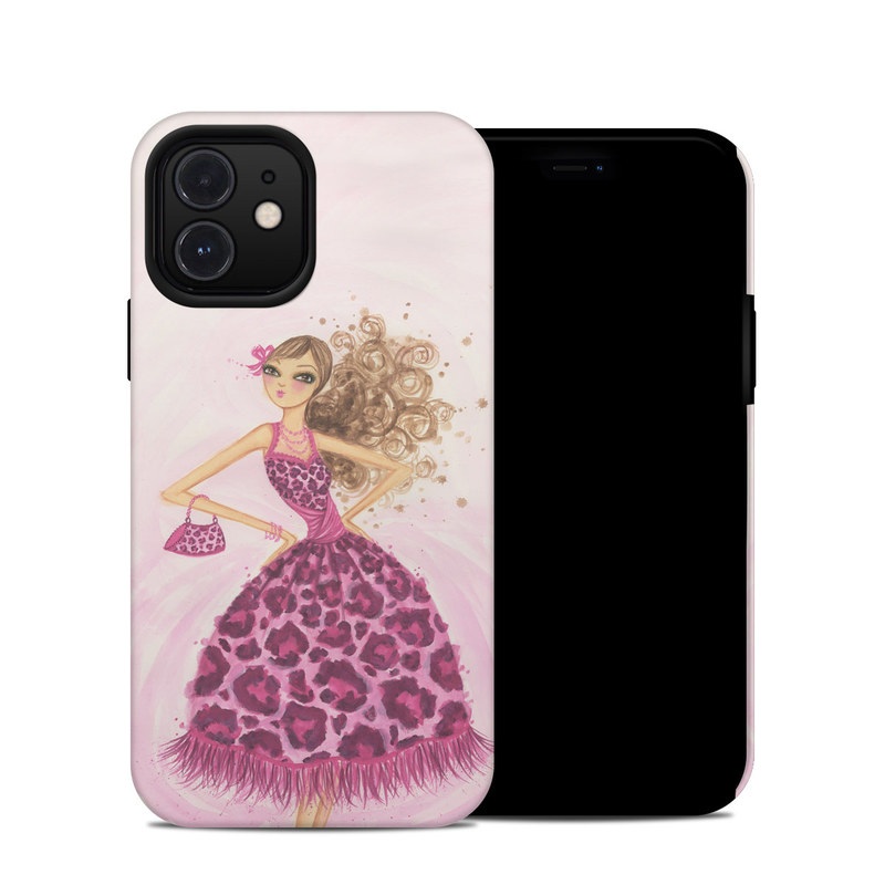 iPhone 12 Hybrid Case design of Pink, Doll, Dress, Fashion illustration, Barbie, Fashion design, Illustration, Gown, Costume design, Toy with pink, gray, red, purple, green colors
