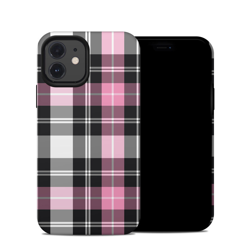 iPhone 12 Hybrid Case design of Plaid, Tartan, Pattern, Pink, Purple, Violet, Line, Textile, Magenta, Design with black, gray, pink, red, white, purple colors