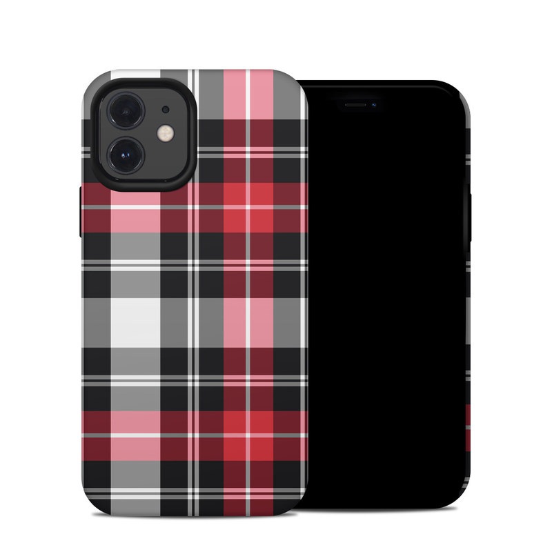 iPhone 12 Hybrid Case design of Plaid, Tartan, Pattern, Red, Textile, Design, Line, Pink, Magenta, Square, with black, gray, pink, red, white colors