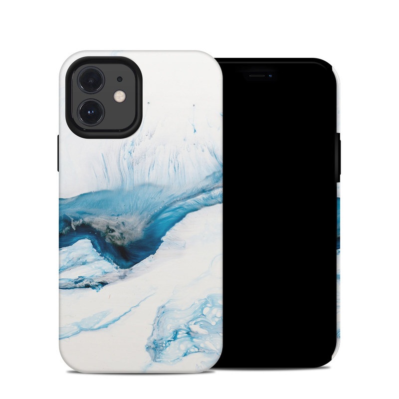 iPhone 12 Hybrid Case design of Glacial landform, Blue, Water, Glacier, Sky, Arctic, Ice cap, Watercolor paint, Drawing, Art, with white, blue, black colors