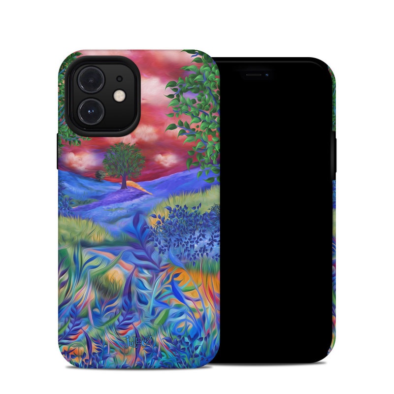 iPhone 12 Hybrid Case design of Art paint, Plant, Plant community, Paint, Natural landscape, People in nature, Vegetation, Grass, Art, Painting, with blue, red, green, orange, yellow, pink, white colors