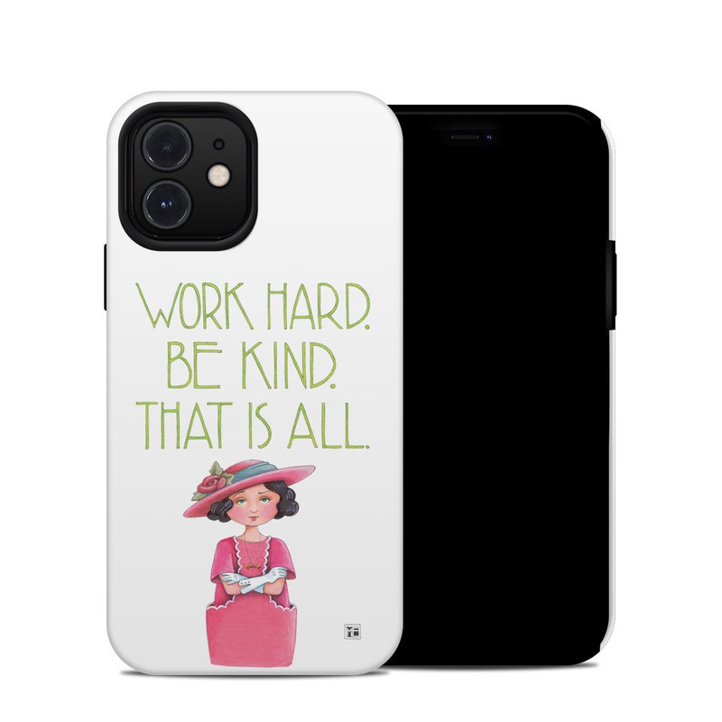 iPhone 12 Hybrid Case design of Pink, Headgear, Font, Hat with white, green, pink, black, white, yellow, blue colors