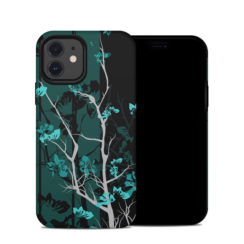 iPhone 12 Hybrid Case design of Branch, Black, Blue, Green, Turquoise, Teal, Tree, Plant, Graphic design, Twig with black, blue, gray colors