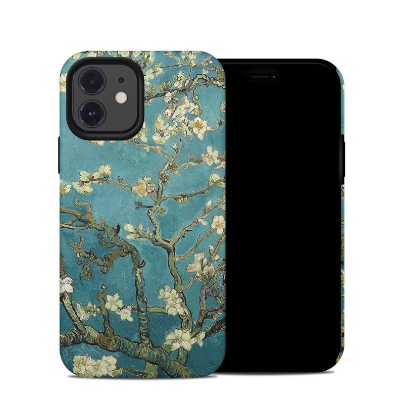 iPhone 12 Hybrid Case design of Tree, Branch, Plant, Flower, Blossom, Spring, Woody plant, Perennial plant, with blue, black, gray, green colors