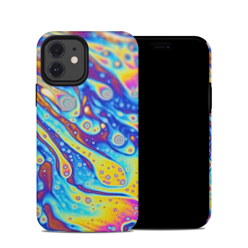 iPhone 12 Hybrid Case design of Psychedelic art, Blue, Pattern, Art, Visual arts, Water, Organism, Colorfulness, Design, Textile with gray, blue, orange, purple, green colors