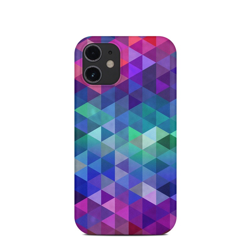 iPhone 12 mini Clip Case design of Purple, Violet, Pattern, Blue, Magenta, Triangle, Line, Design, Graphic design, Symmetry, with blue, purple, green, red, pink colors