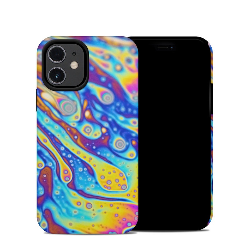 iPhone 12 mini Hybrid Case design of Psychedelic art, Blue, Pattern, Art, Visual arts, Water, Organism, Colorfulness, Design, Textile with gray, blue, orange, purple, green colors