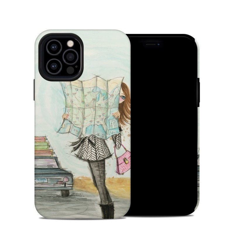 iPhone 12 Pro Hybrid Case design of Fashion illustration, Sketch, Watercolor paint, Illustration, Drawing, Art, Footwear, Vehicle, Painting, Fashion design, with blue, black, gray, white, pink, brown, green, orange, yellow colors