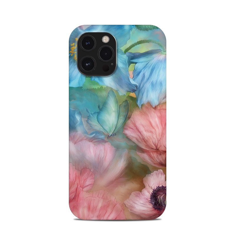 iPhone 12 Pro Max Clip Case design of Flower, Petal, Watercolor paint, Painting, Plant, Flowering plant, Pink, Botany, Wildflower, Still life, with gray, blue, black, red, green colors