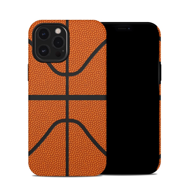 iPhone 12 Pro Max Hybrid Case design of Orange, Basketball, Line, Pattern, Sport venue, Brown, Yellow, Design, Net, Team sport with orange, black colors