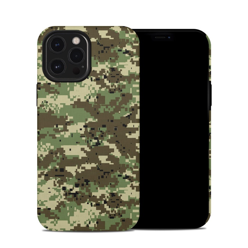 iPhone 12 Pro Max Hybrid Case design of Military camouflage, Pattern, Camouflage, Green, Uniform, Clothing, Design, Military uniform, with black, gray, green colors