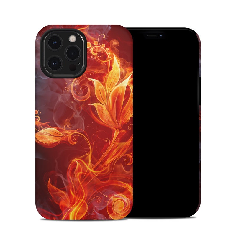 iPhone 12 Pro Max Hybrid Case design of Flame, Fire, Heat, Red, Orange, Fractal art, Graphic design, Geological phenomenon, Design, Organism, with black, red, orange colors