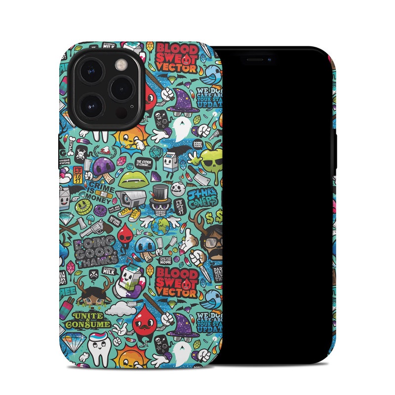 iPhone 12 Pro Max Hybrid Case design of Cartoon, Art, Pattern, Design, Illustration, Visual arts, Doodle, Psychedelic art with black, blue, gray, red, green colors
