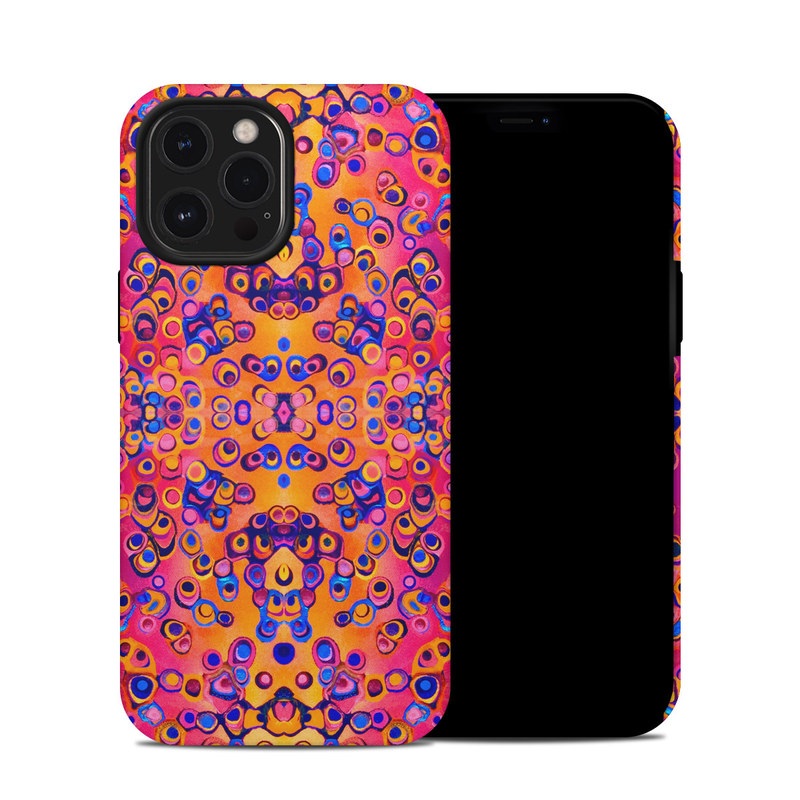 iPhone 12 Pro Max Hybrid Case design of Pattern, Psychedelic art, Symmetry, with orange, purple, blue, pink colors
