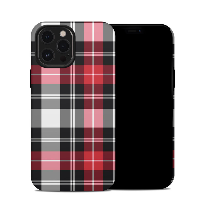 iPhone 12 Pro Max Hybrid Case design of Plaid, Tartan, Pattern, Red, Textile, Design, Line, Pink, Magenta, Square with black, gray, pink, red, white colors