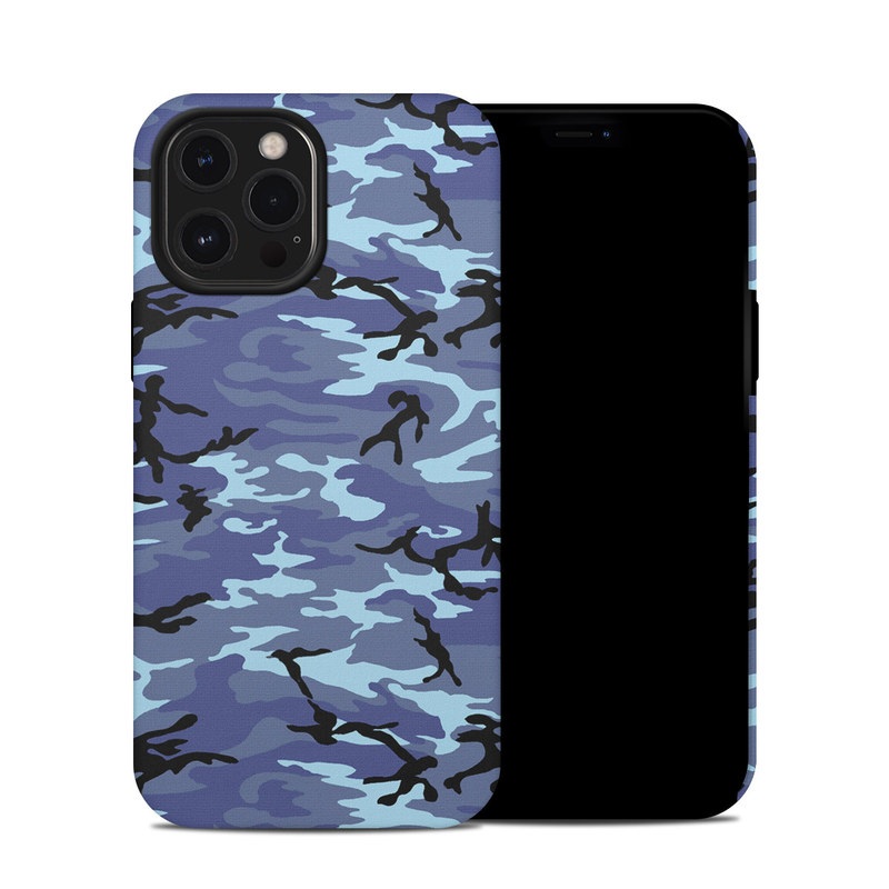 iPhone 12 Pro Max Hybrid Case design of Military camouflage, Pattern, Blue, Aqua, Teal, Design, Camouflage, Textile, Uniform, with blue, black, gray, purple colors
