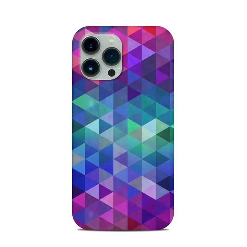 iPhone 13 Pro Max Clip Case design of Purple, Violet, Pattern, Blue, Magenta, Triangle, Line, Design, Graphic design, Symmetry with blue, purple, green, red, pink colors