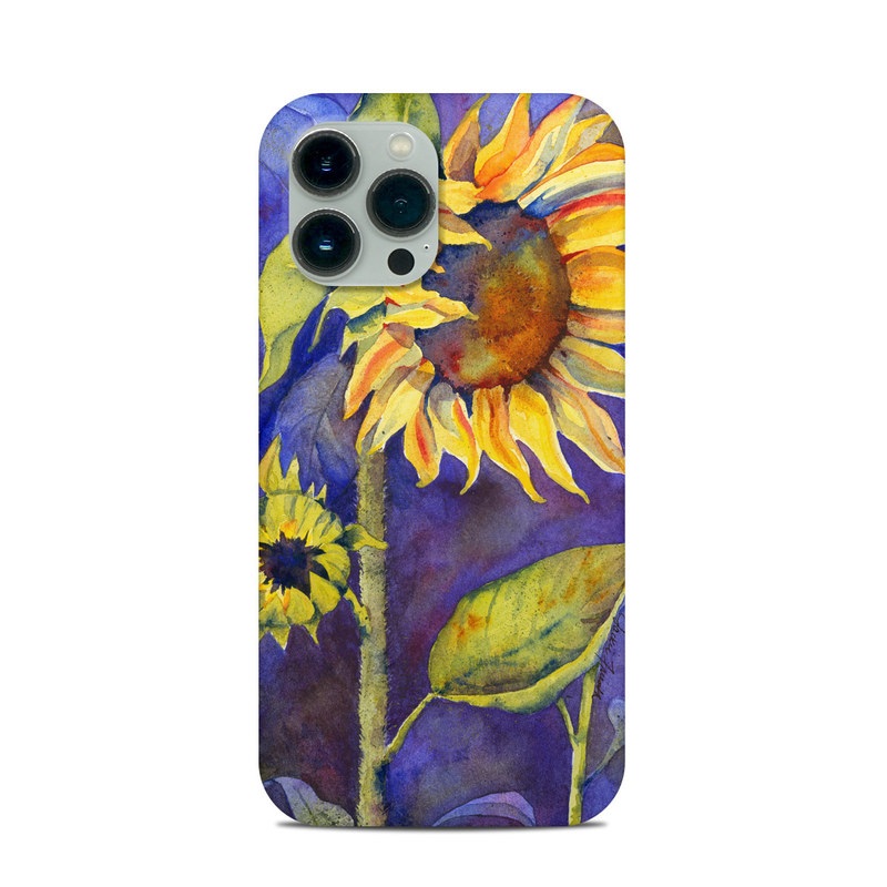 iPhone 13 Pro Max Clip Case design of Flower, Sunflower, Painting, sunflower, Watercolor paint, Plant, Flowering plant, Yellow, Acrylic paint, Still life with green, black, blue, gray, red, orange colors