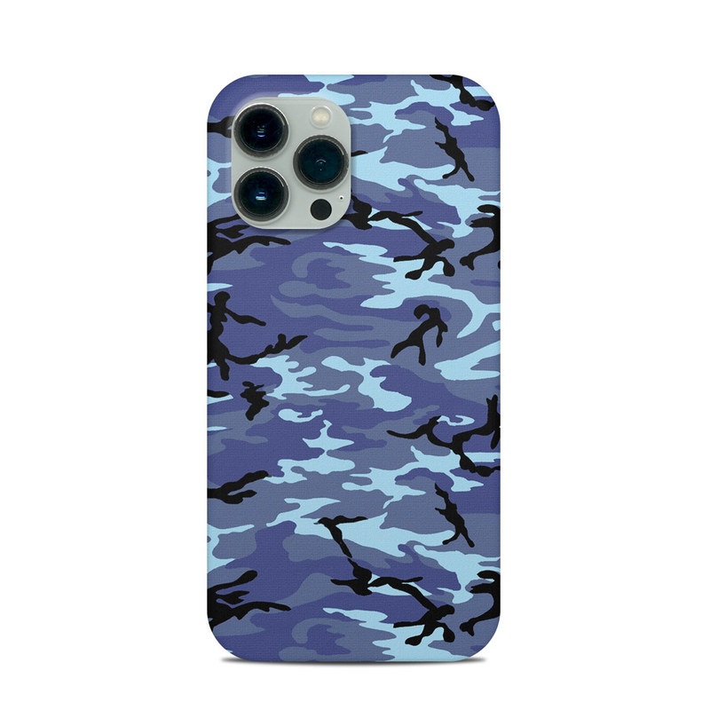 iPhone 13 Pro Max Clip Case design of Military camouflage, Pattern, Blue, Aqua, Teal, Design, Camouflage, Textile, Uniform with blue, black, gray, purple colors