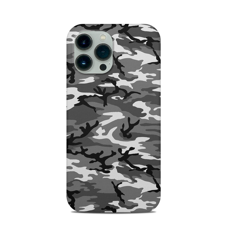 iPhone 13 Pro Max Clip Case design of Military camouflage, Pattern, Clothing, Camouflage, Uniform, Design, Textile with black, gray colors