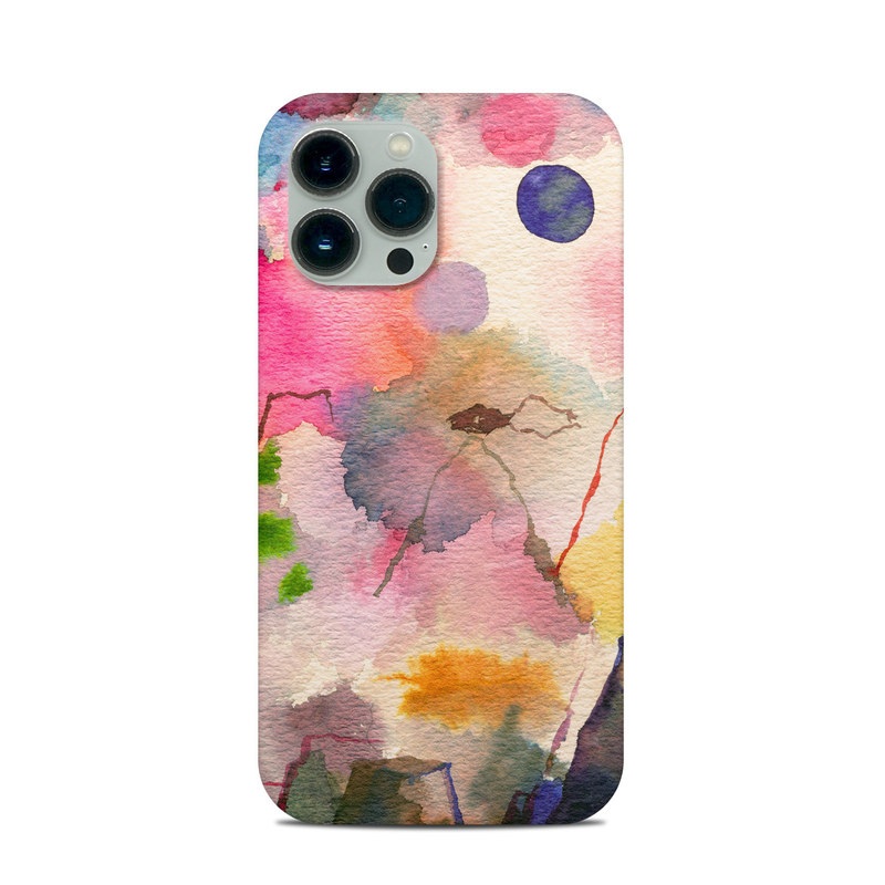 iPhone 13 Pro Max Clip Case design of Watercolor paint, Flower, Textile, Painting, Art, Plant, Pattern, Visual arts, Floral design, Paint, with white, pink, red, yellow, green, blue, black, orange colors
