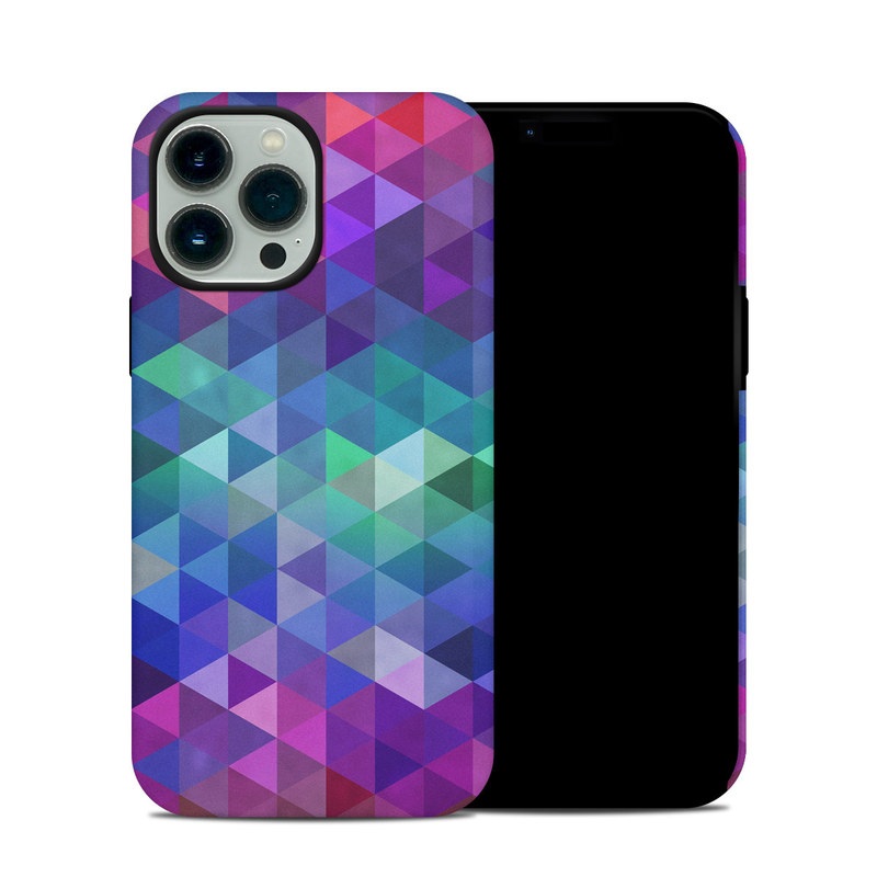 iPhone 13 Pro Max Hybrid Case design of Purple, Violet, Pattern, Blue, Magenta, Triangle, Line, Design, Graphic design, Symmetry with blue, purple, green, red, pink colors
