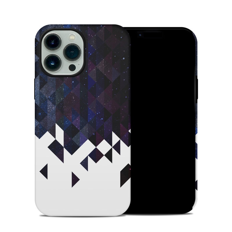 iPhone 13 Pro Max Hybrid Case design of Text, Pattern, Graphic design, Font, Purple, Design, Line, Triangle, Logo, Graphics with black, blue, white colors