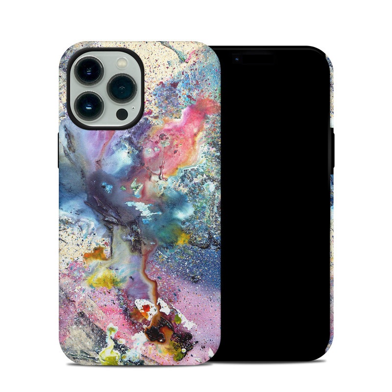 iPhone 13 Pro Max Hybrid Case design of Watercolor paint, Painting, Acrylic paint, Art, Modern art, Paint, Visual arts, Space, Colorfulness, Illustration with gray, black, blue, red, pink colors