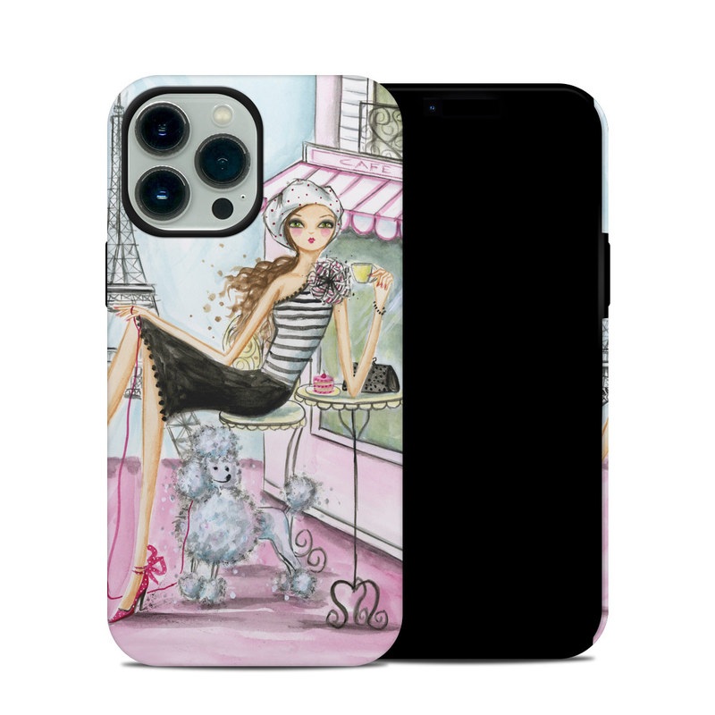 iPhone 13 Pro Max Hybrid Case design of Pink, Illustration, Sitting, Konghou, Watercolor paint, Fashion illustration, Art, Drawing, Style with gray, purple, blue, black, pink colors