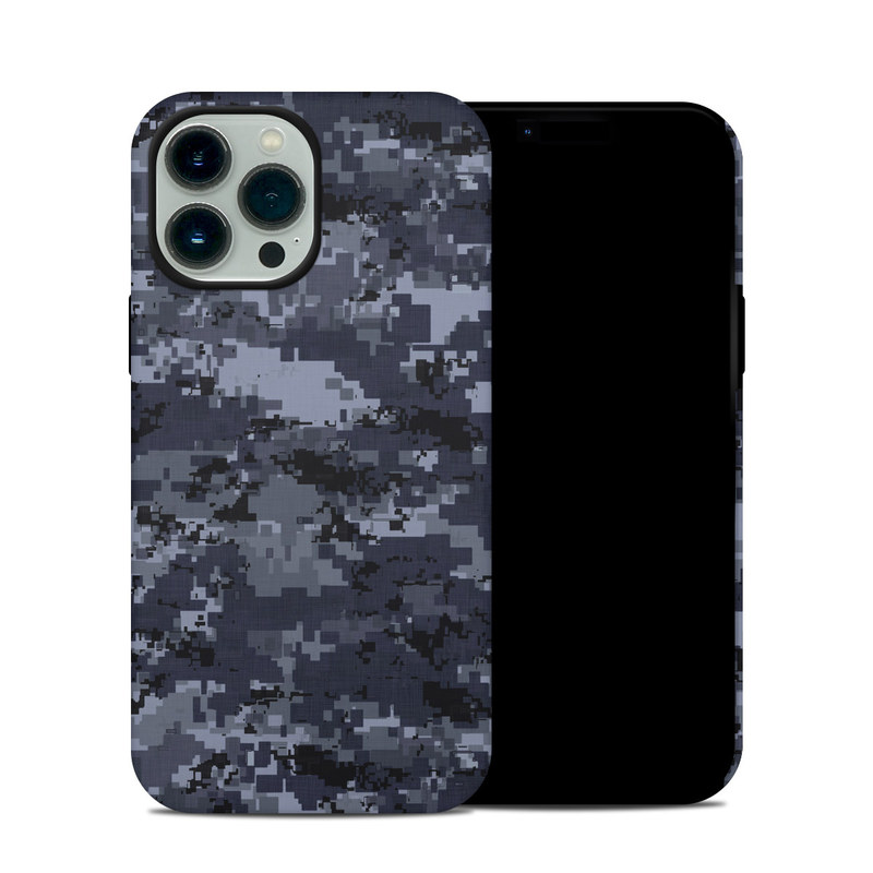 iPhone 13 Pro Max Hybrid Case design of Military camouflage, Black, Pattern, Blue, Camouflage, Design, Uniform, Textile, Black-and-white, Space with black, gray, blue colors
